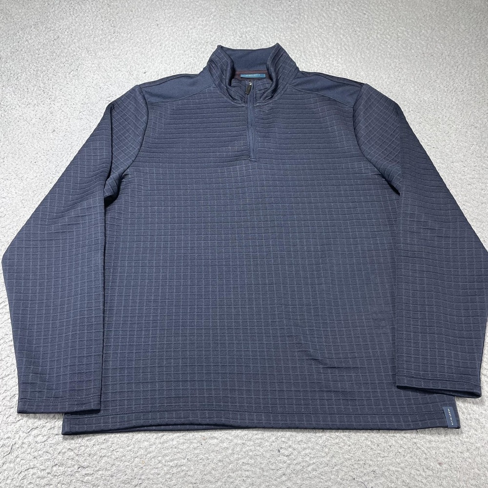 Perry Ellis Pullover Mens XL Blue‎ Geometric 1/4 Zip Mock Neck Sweater Fleece